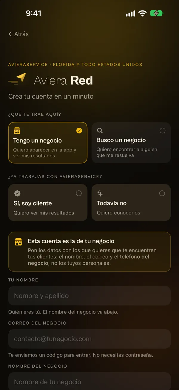 Aviera Red: Tu cuenta en un minuto, sin contraseña